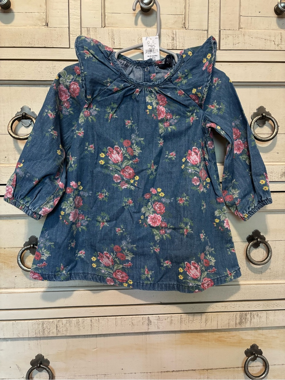 baby GAP floral printed denim dress